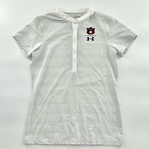 Under Armour HeatGear AUBURN Zinger Golf Polo Loose Stripe in White Grey Stripe